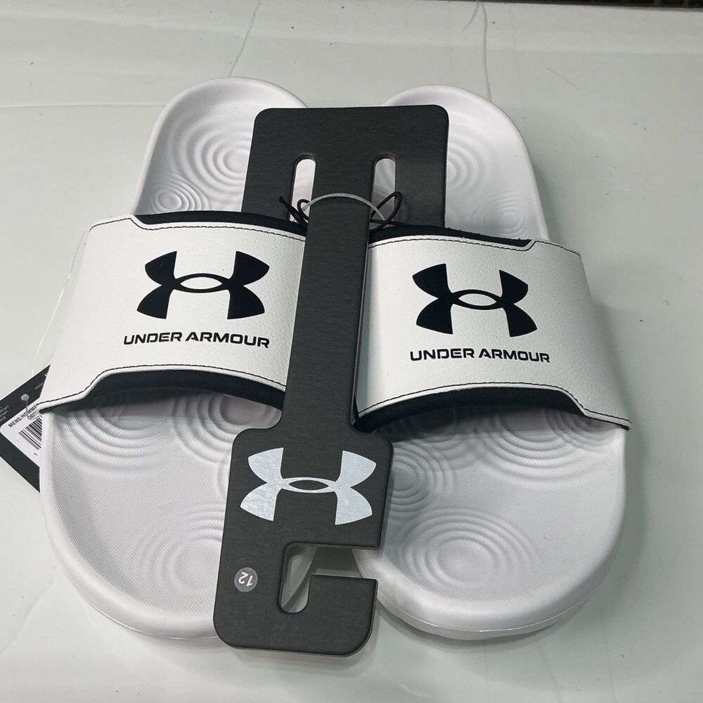 Under Armour Men's Ignite Select Adjustable Slides Size 12 White/Black Sandals